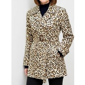 J.CREW Leopard Short Trench Coat, Brown, Small